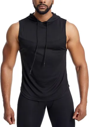 Sleeveless Hoodies for Men Quick Dry Tank Tops with Drawstring Muscle Shirt Fitness Athletic Tees Workout Gym Shirts
