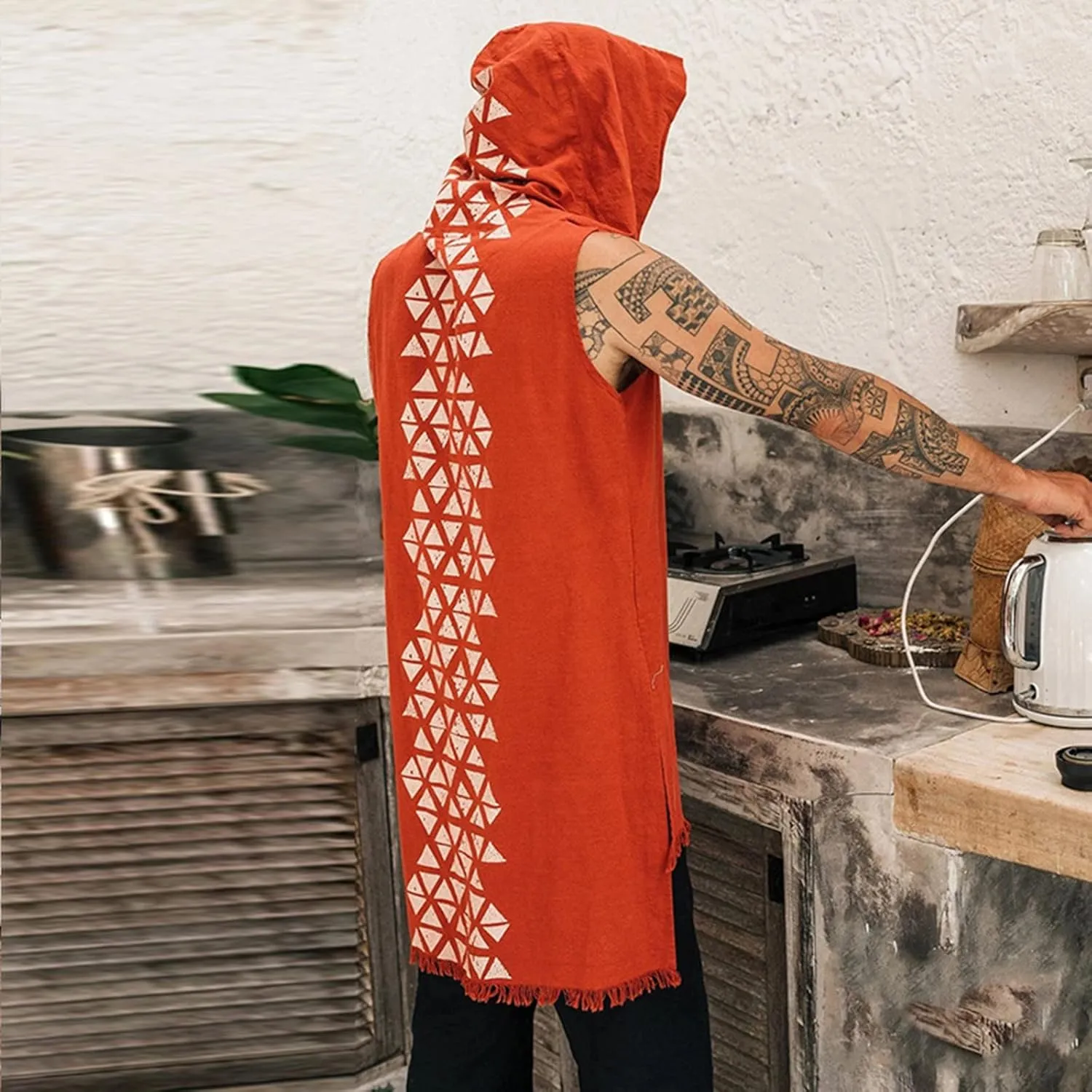 Sleeveless Hoodies for Men Summer Cotton Linen Tank Tops Hoodie Solid Button Up Beach Hooded Cut Off Workout Shirts