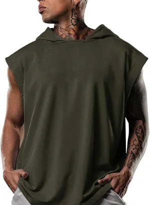 Sleeveless Hoodies for Men Tank Tops with Hood Summer Solid Color Muscle Shirt Hooded Athletic Gym Running Undershirt