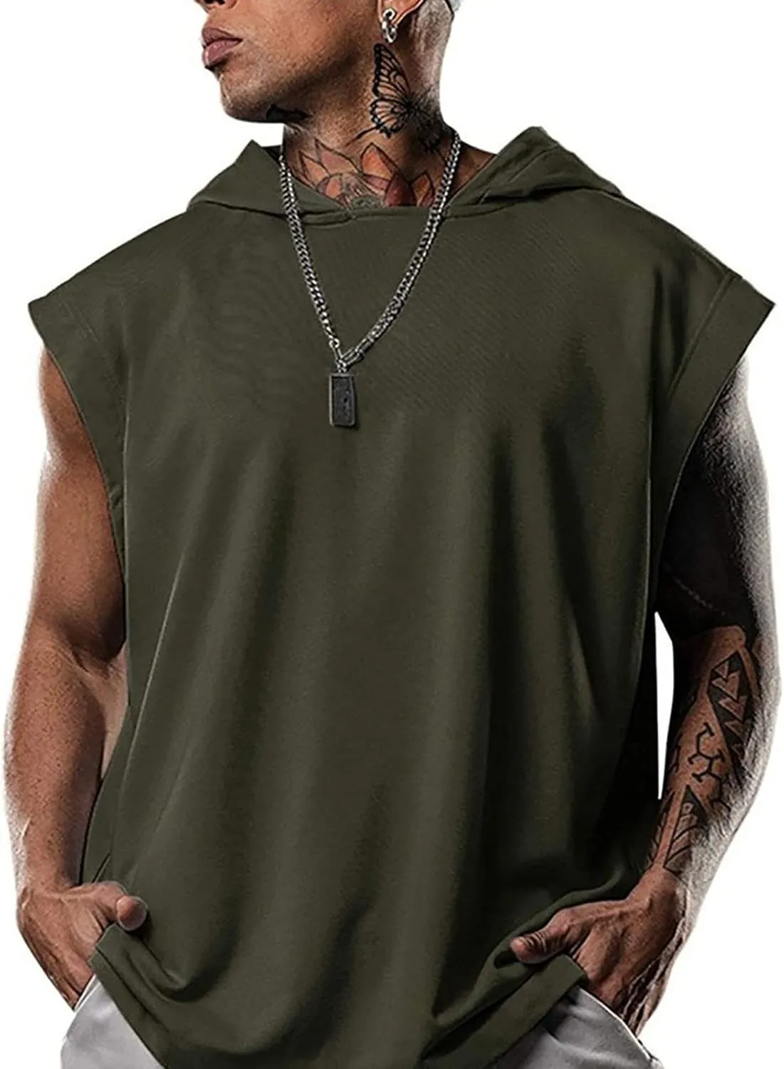 Sleeveless Hoodies for Men Tank Tops with Hood Summer Solid Color Muscle Shirt Hooded Athletic Gym Running Undershirt
