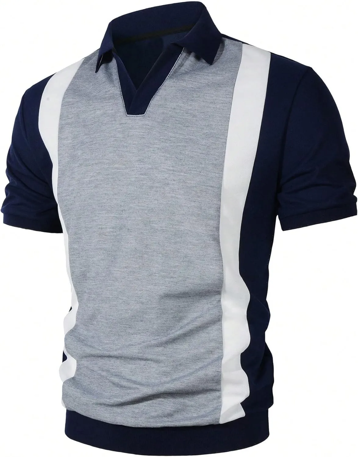 SOLY HUX Men's Color Block Shirts Collar V Neck Short Sleeve Casual Summer Work Golf Shirt