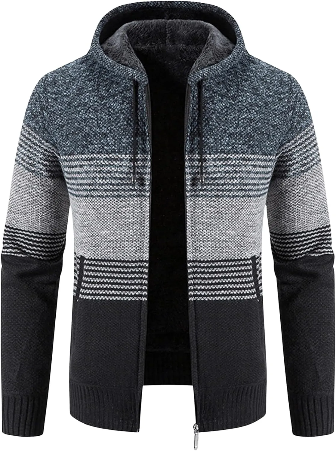SOLY HUX Men's Zip Up Hoodies Cardigan Color Block Long Sleeve Hooded Knit Sweater Jacket