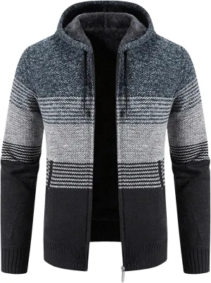 SOLY HUX Men's Zip Up Hoodies Cardigan Color Block Long Sleeve Hooded Knit Sweater Jacket