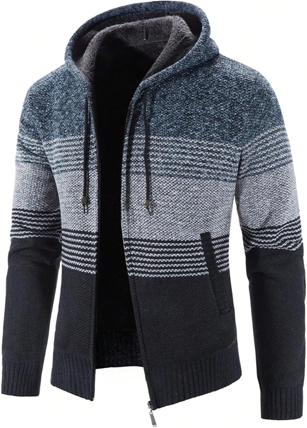 SOLY HUX Men's Zip Up Hoodies Cardigan Color Block Long Sleeve Hooded Knit Sweater Jacket