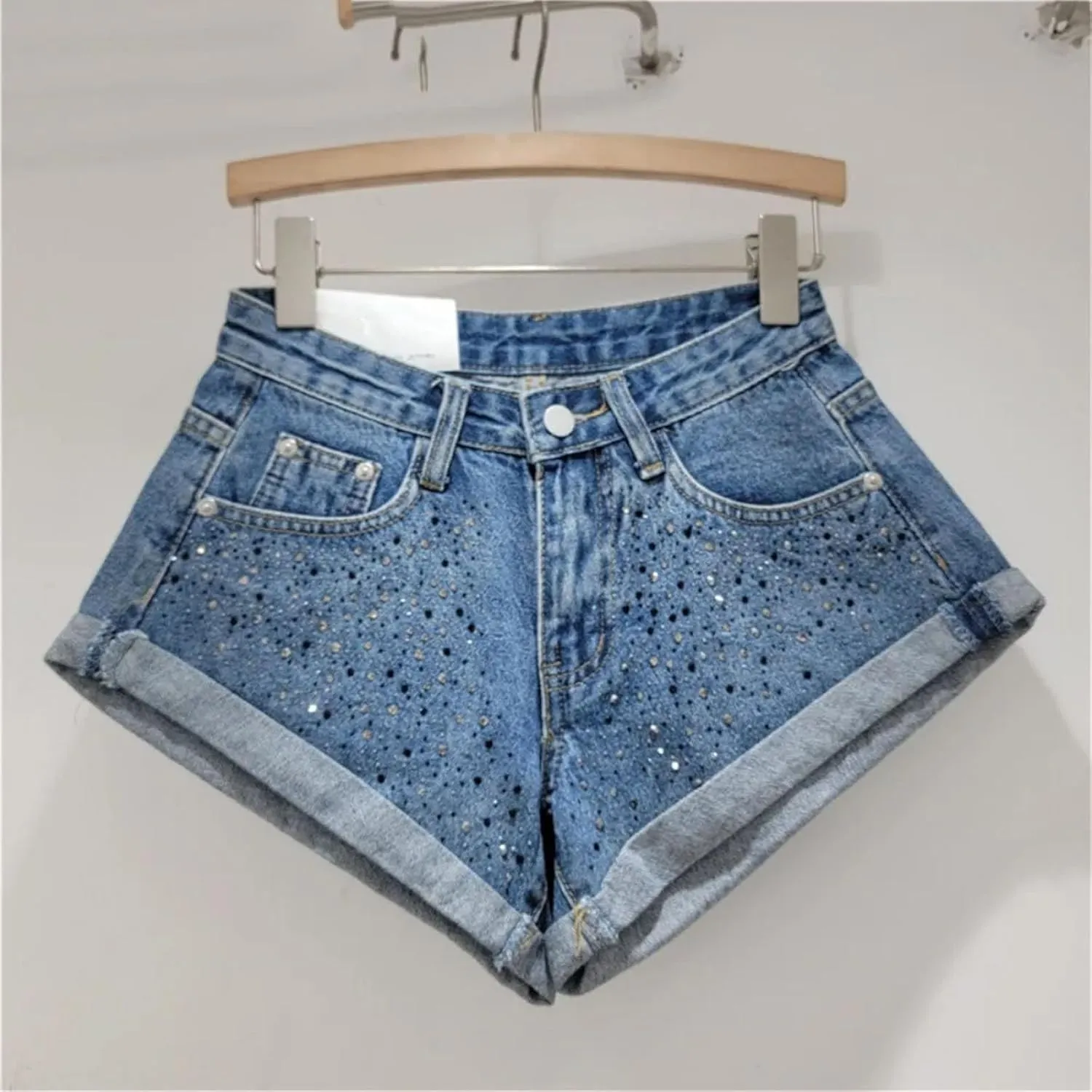 Spring Summer Vintage Light Wash Denim Shorts Women High Waist Casual Streetwear