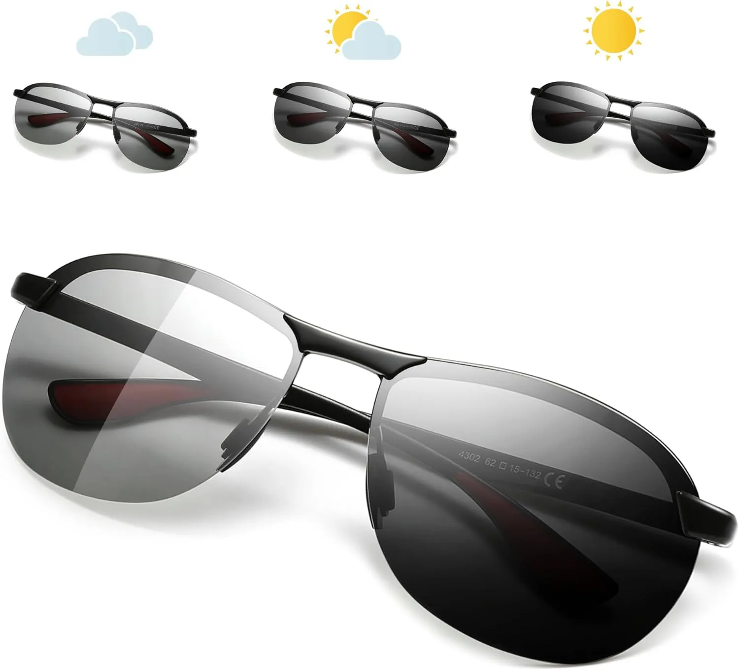 SUNGAIT Ultra Lightweight Polarized Sunglasses Men Rectangular Metal Frame with Spring Hinge