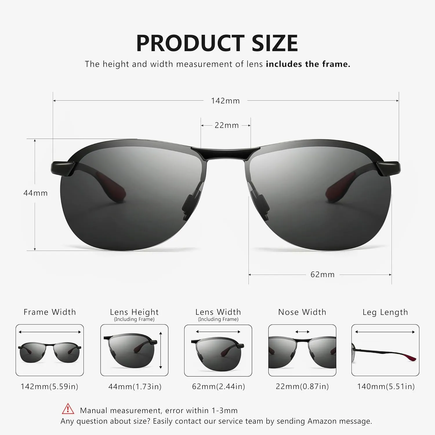 SUNGAIT Ultra Lightweight Polarized Sunglasses Men Rectangular Metal Frame with Spring Hinge