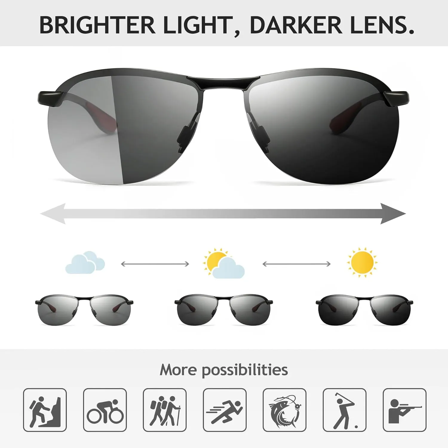 SUNGAIT Ultra Lightweight Polarized Sunglasses Men Rectangular Metal Frame with Spring Hinge