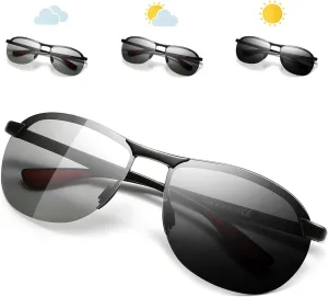 SUNGAIT Ultra Lightweight Polarized Sunglasses Men Rectangular Metal Frame with Spring Hinge