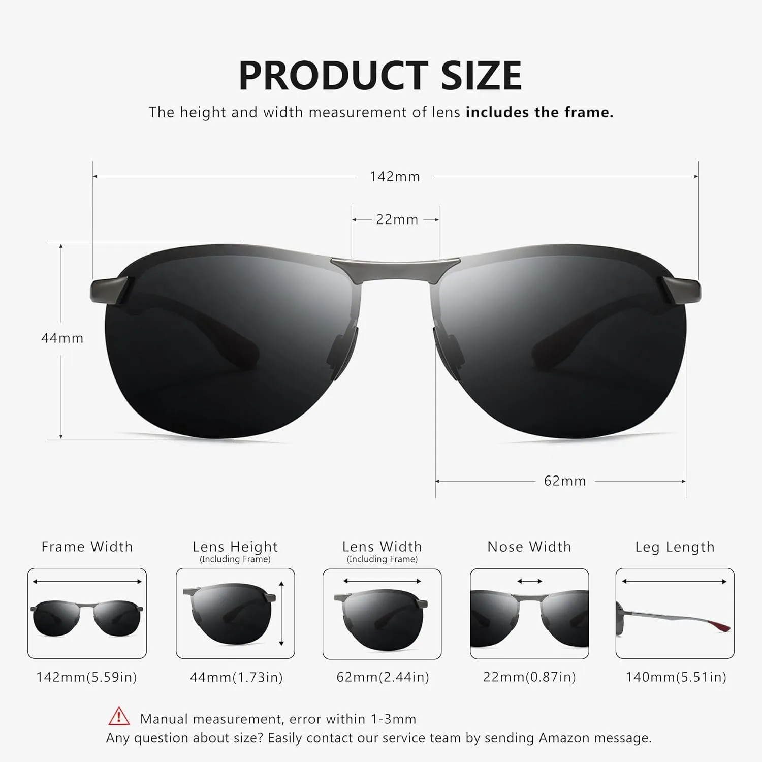 SUNGAIT Ultra Lightweight Polarized Sunglasses Men Rectangular Metal Frame with Spring Hinge