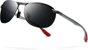 SUNGAIT Ultra Lightweight Polarized Sunglasses Men Rectangular Metal Frame with Spring Hinge