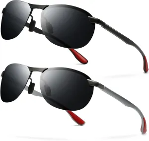SUNGAIT Ultra Lightweight Polarized Sunglasses Men Rectangular Metal Frame with Spring Hinge