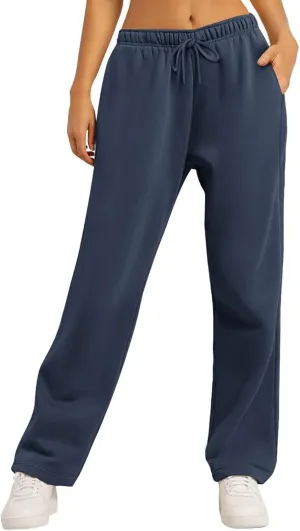 Sweatpants Elastic Waist Trousers with Pockets Solid Color Pants for Women Dressy Casual High Rise Jogger Pants