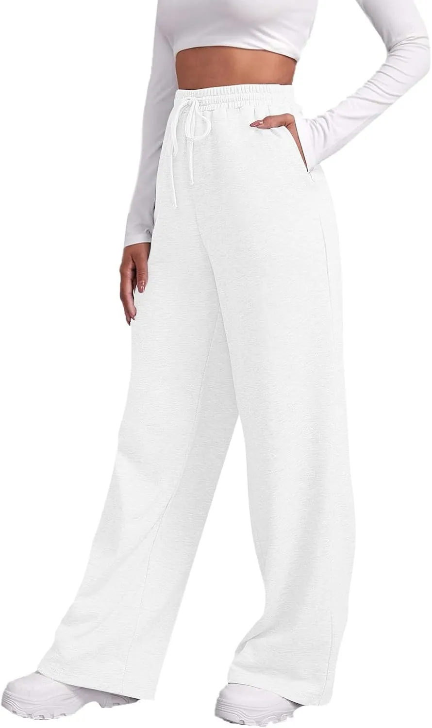 Sweatpants Elastic Waist Trousers with Pockets Solid Color Pants for Women Dressy Casual High Rise Jogger Pants