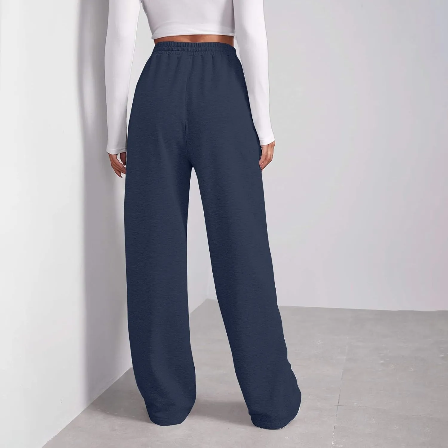 Sweatpants Elastic Waist Trousers with Pockets Solid Color Pants for Women Dressy Casual High Rise Jogger Pants