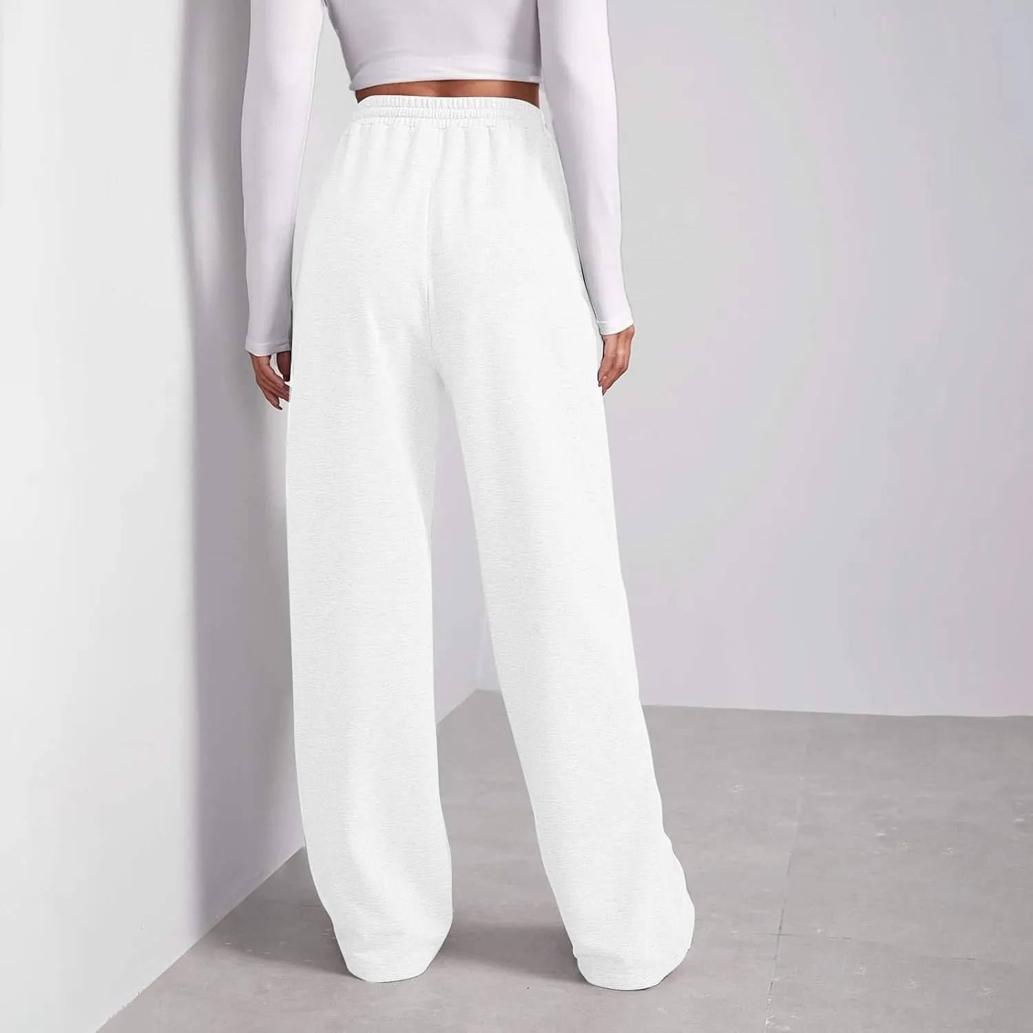 Sweatpants Elastic Waist Trousers with Pockets Solid Color Pants for Women Dressy Casual High Rise Jogger Pants
