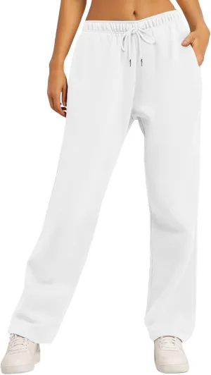 Sweatpants Elastic Waist Trousers with Pockets Solid Color Pants for Women Dressy Casual High Rise Jogger Pants