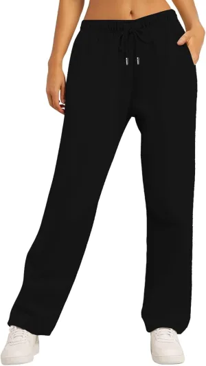 Sweatpants Elastic Waist Trousers with Pockets Solid Color Pants for Women Dressy Casual High Rise Jogger Pants