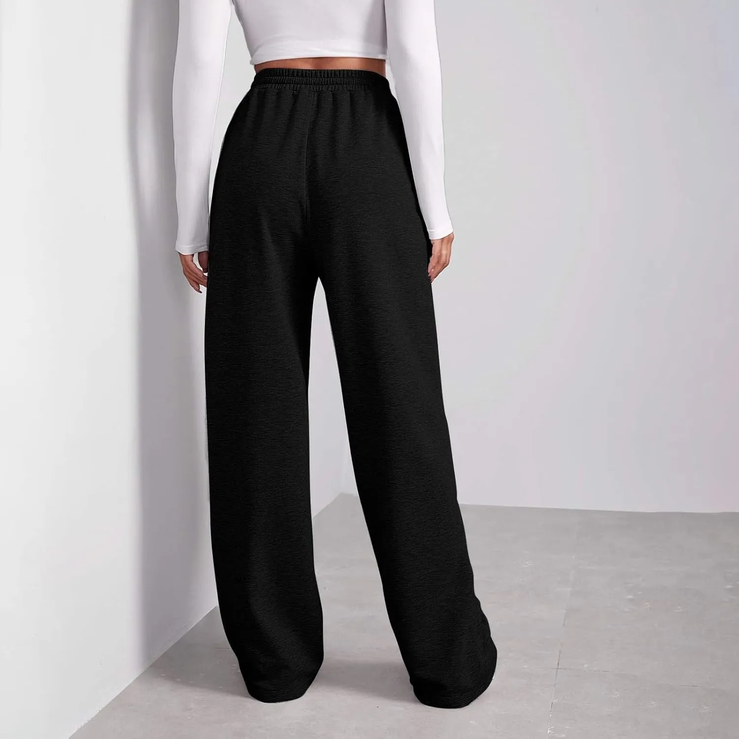 Sweatpants Elastic Waist Trousers with Pockets Solid Color Pants for Women Dressy Casual High Rise Jogger Pants