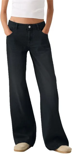 Sweatpants Jeans for Women Boyfriend High Waited Denim Pants Baggy Wide Leg Jeans Loose Fit Denim Pant with Pocket