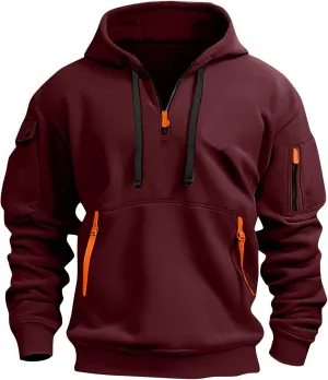 Tactical Hoodies for Men Quarter Zip Pullover Vintage Solid/Graphic Long Sleeve Workout Hoodie Sweatshirt With Pockets