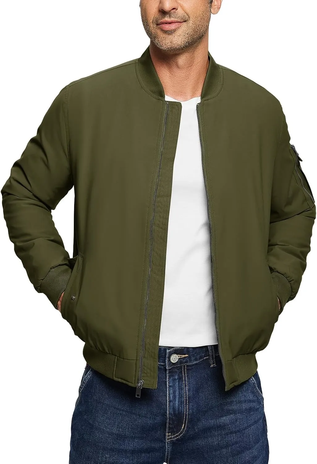 TBMPOY Men's Bomber Jacket Lightweight Winter Windbreaker Zip Up Padded Softshell Windproof Water-Resistant Casual Fall Coat