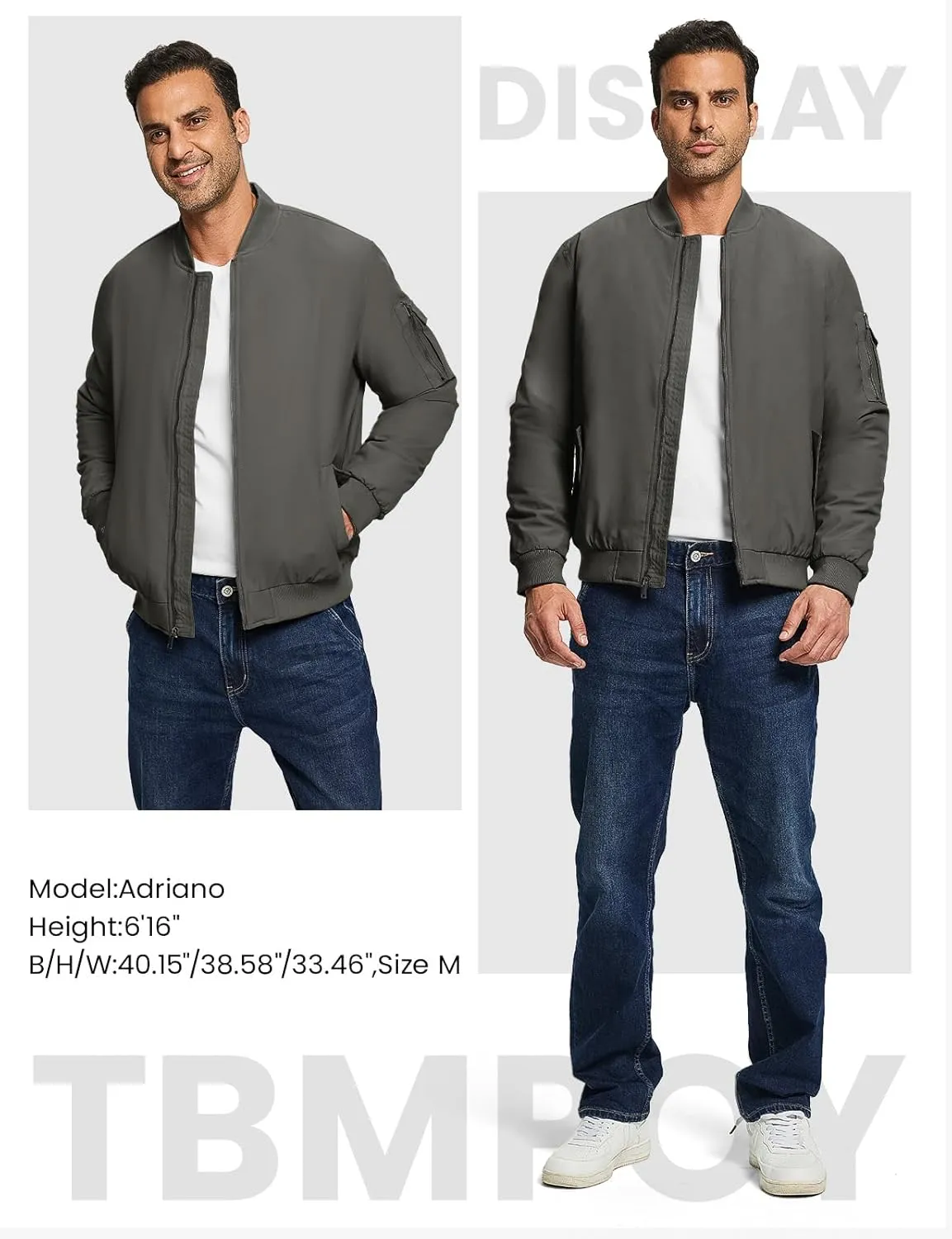 TBMPOY Men's Bomber Jacket Lightweight Winter Windbreaker Zip Up Padded Softshell Windproof Water-Resistant Casual Fall Coat