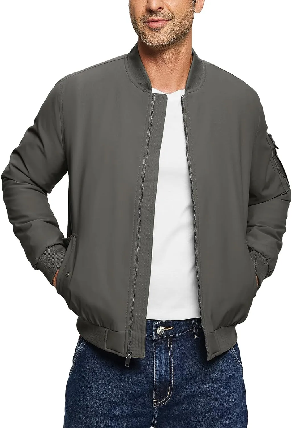 TBMPOY Men's Bomber Jacket Lightweight Winter Windbreaker Zip Up Padded Softshell Windproof Water-Resistant Casual Fall Coat