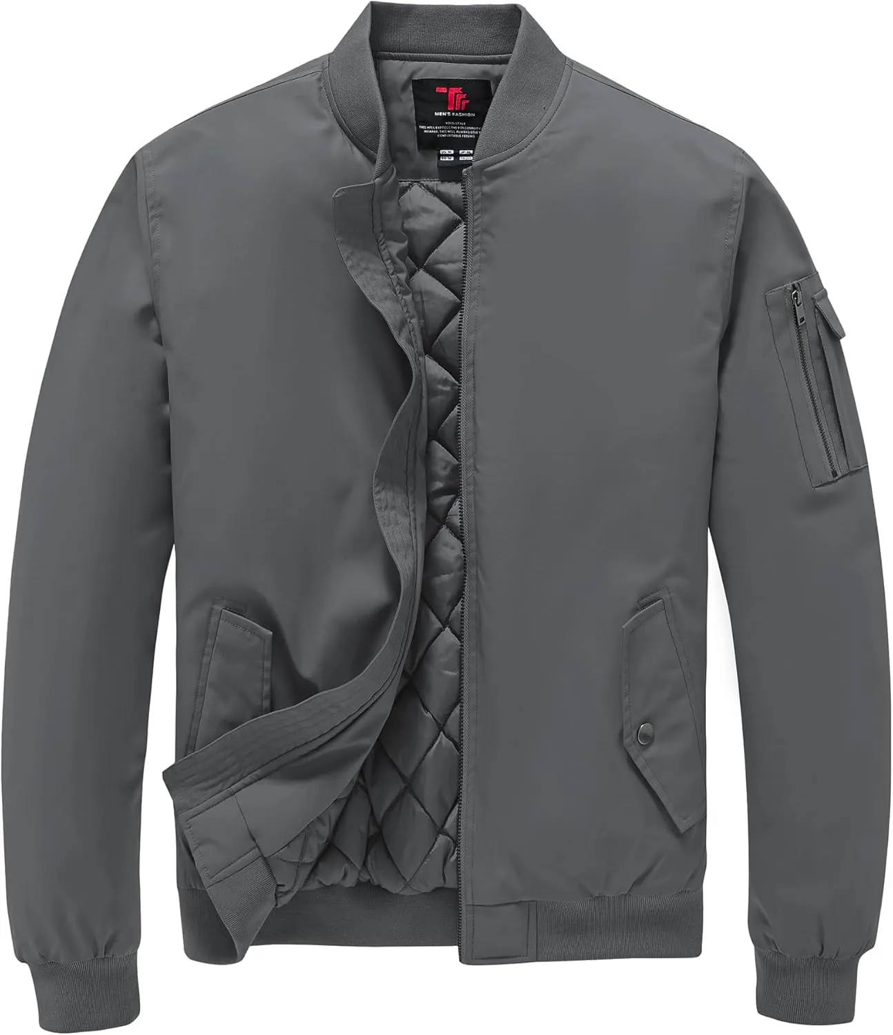 TBMPOY Men's Bomber Jacket Lightweight Winter Windbreaker Zip Up Padded Softshell Windproof Water-Resistant Casual Fall Coat
