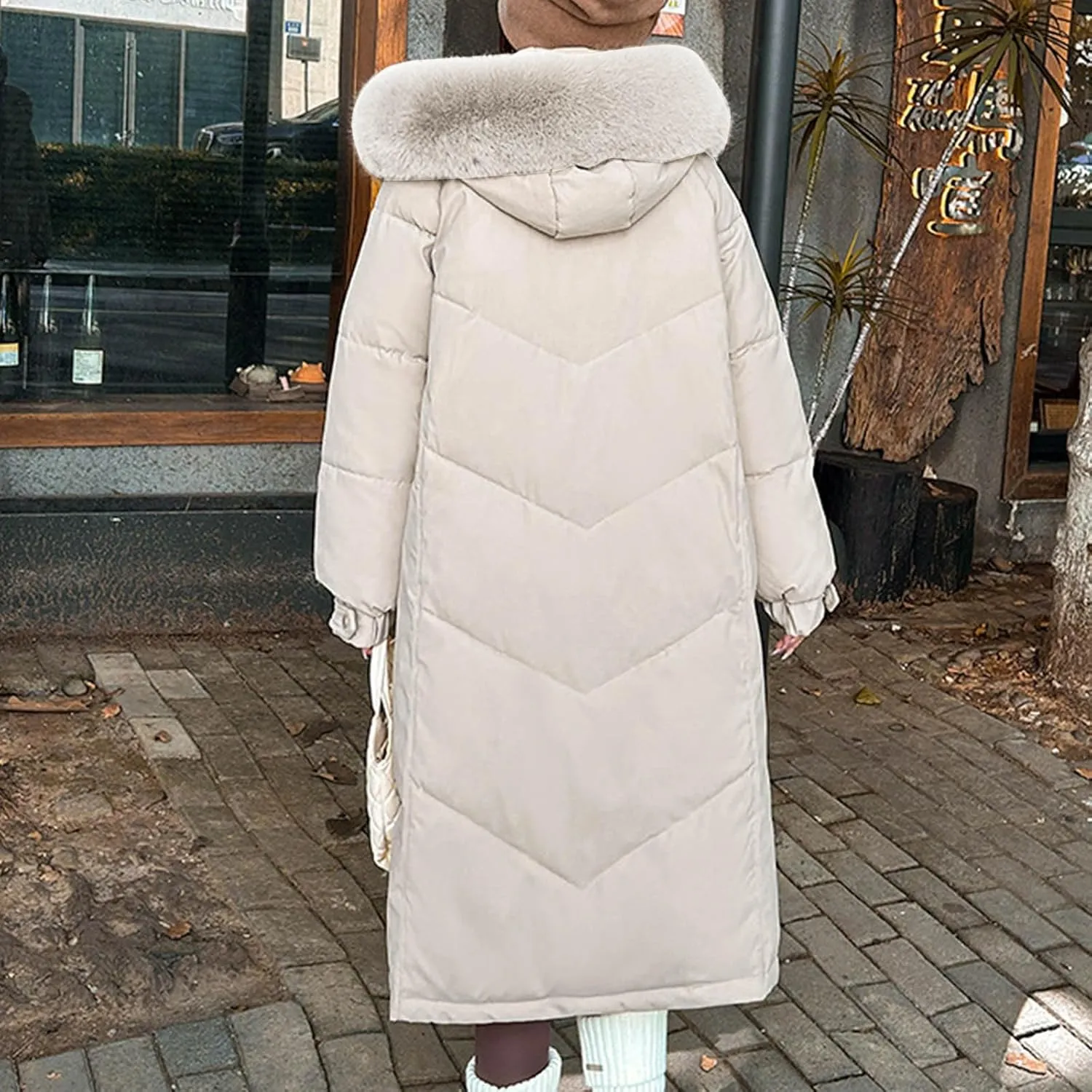 Teen Girls Heavyweight Parka Fur Hooded Thicken Trench Coats Warm Solid Color Windproof Puffer Jacket Maxi Down Coat