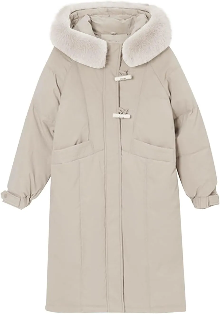 Teen Girls Heavyweight Parka Fur Hooded Thicken Trench Coats Warm Solid Color Windproof Puffer Jacket Maxi Down Coat