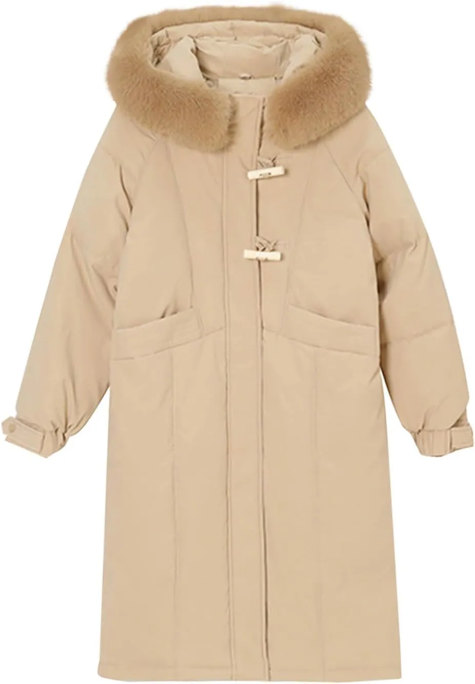 Teen Girls Heavyweight Parka Fur Hooded Thicken Trench Coats Warm Solid Color Windproof Puffer Jacket Maxi Down Coat