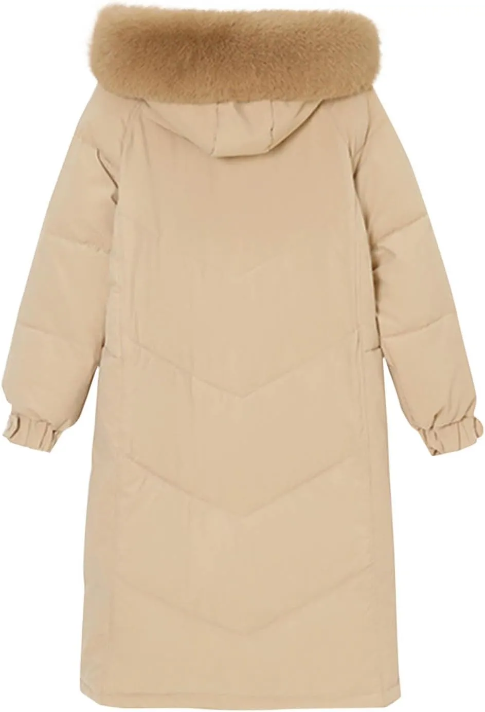 Teen Girls Heavyweight Parka Fur Hooded Thicken Trench Coats Warm Solid Color Windproof Puffer Jacket Maxi Down Coat