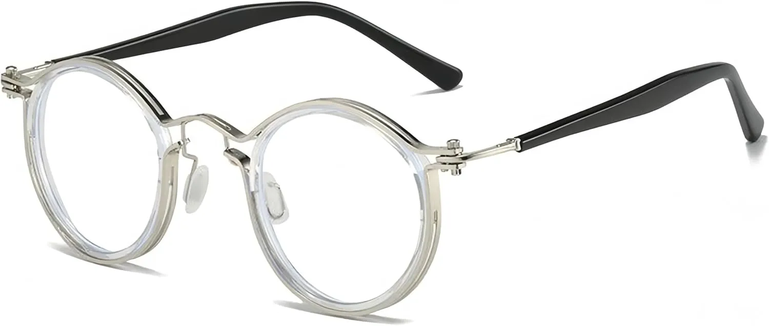Tel Retro Oval Small Prescription Glasses Frame Man，Metal Acetate Eyeglasses 47-26-150mm