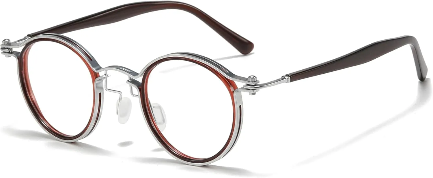 Tel Retro Oval Small Prescription Glasses Frame Man，Metal Acetate Eyeglasses 47-26-150mm