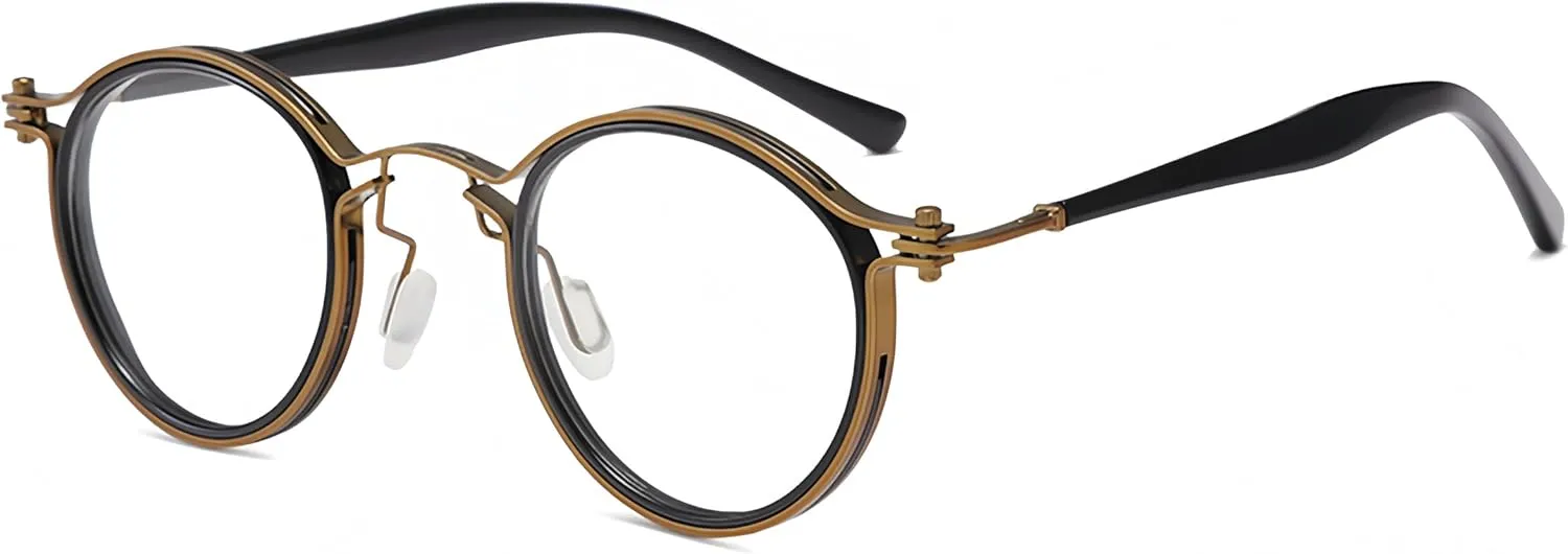 Tel Retro Oval Small Prescription Glasses Frame Man，Metal Acetate Eyeglasses 47-26-150mm