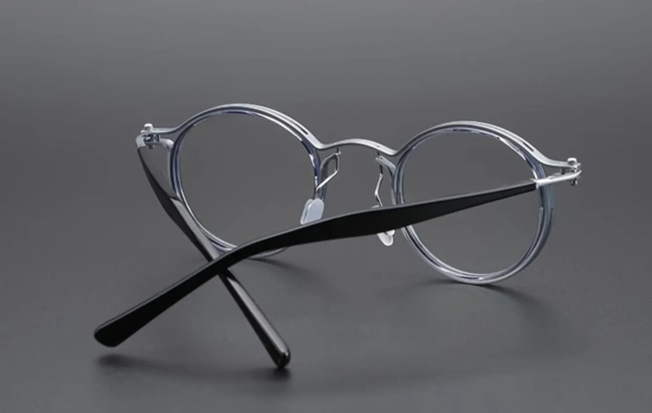 Tel Retro Oval Small Prescription Glasses Frame Man，Metal Acetate Eyeglasses 47-26-150mm