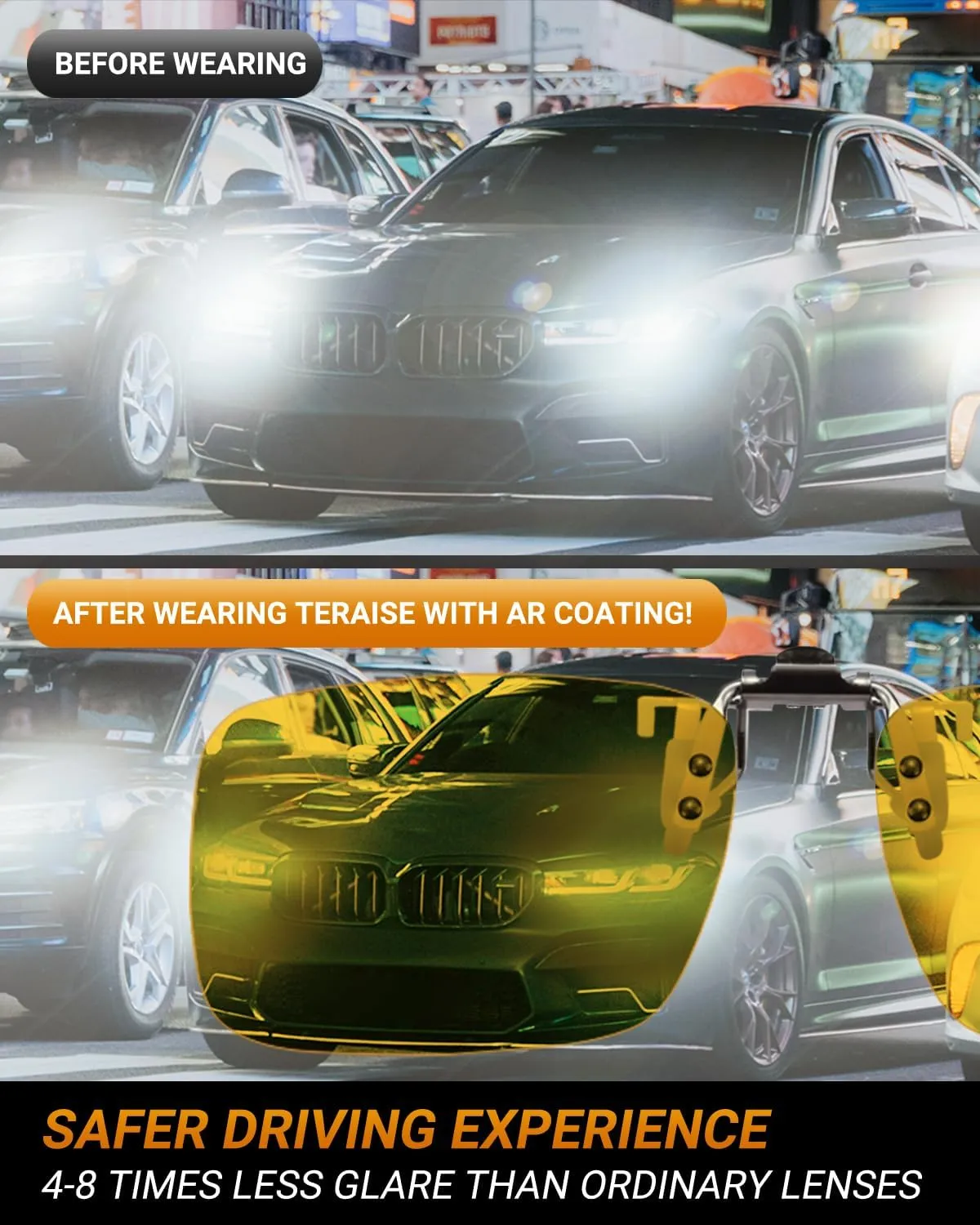 TERAISE Night vision driving glasses, Clip on Sunglasses Over Prescription Glasses Anti-Glare UV400 for Men Women Driving