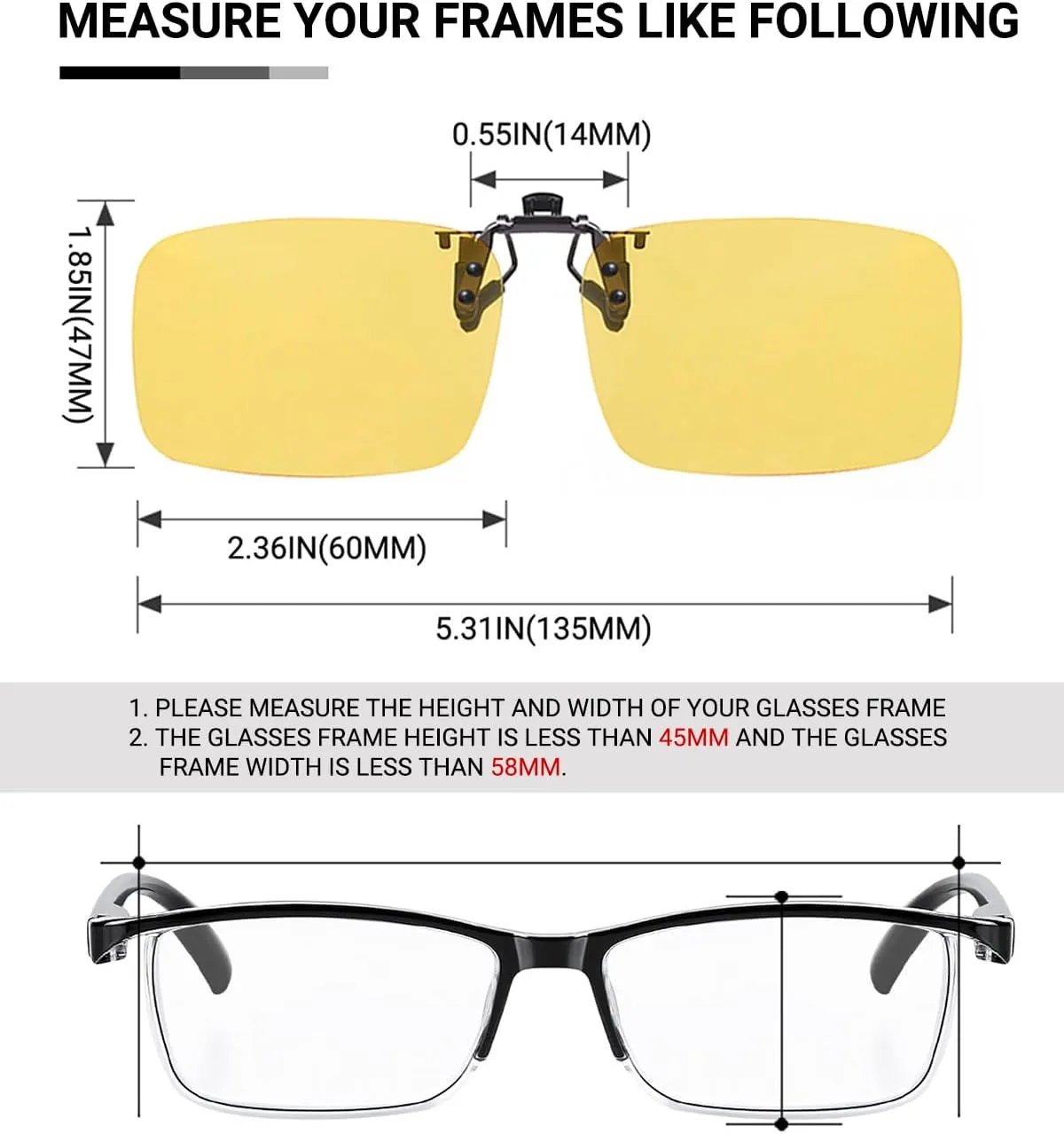 TERAISE Night vision driving glasses, Clip on Sunglasses Over Prescription Glasses Anti-Glare UV400 for Men Women Driving