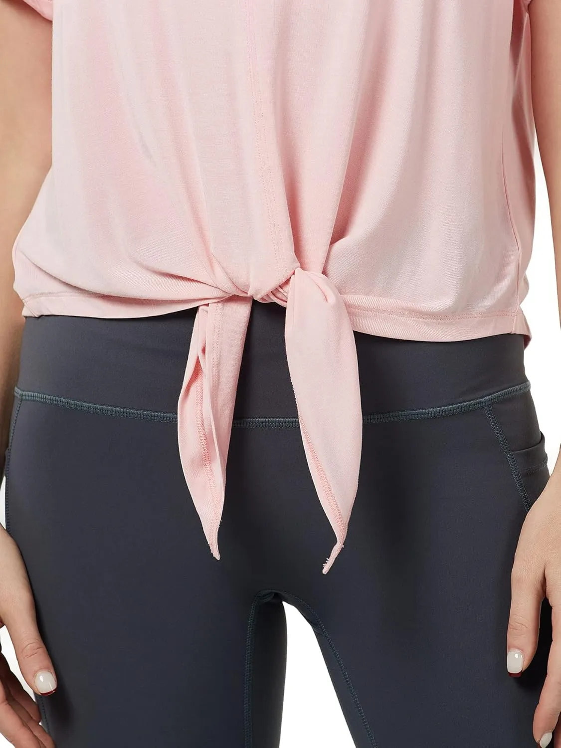 Tie Front Womens T Shirts, Short Sleeves V Neck Tee Tops Athletic Workout Gym Yoga Sweatshirts