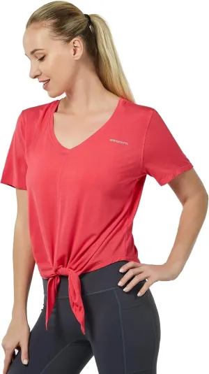 Tie Front Womens T Shirts, Short Sleeves V Neck Tee Tops Athletic Workout Gym Yoga Sweatshirts