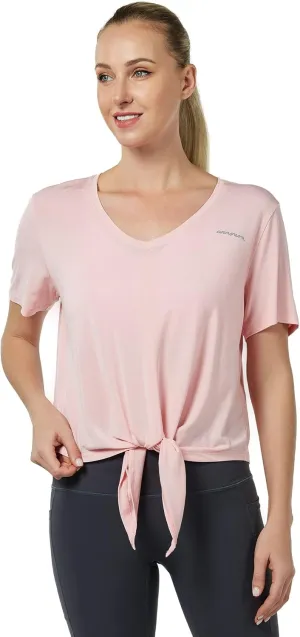 Tie Front Womens T Shirts, Short Sleeves V Neck Tee Tops Athletic Workout Gym Yoga Sweatshirts