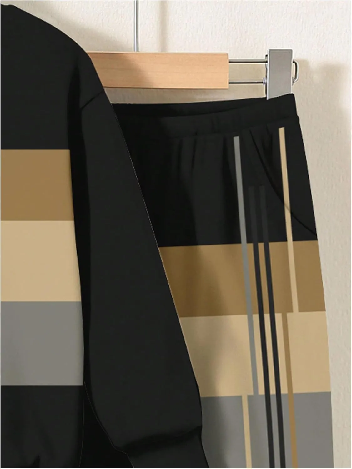 Toddler Boy's 2 Piece Outfits Striped Color Block Crewneck Sweatshirts and Joggers Pants Set