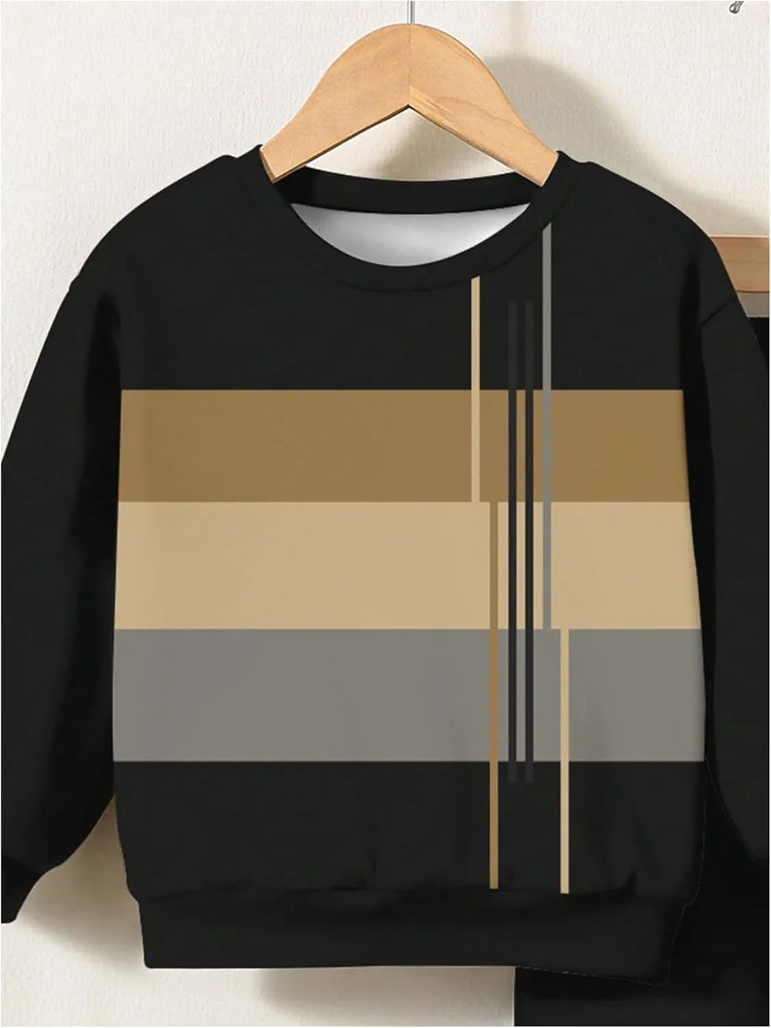 Toddler Boy's 2 Piece Outfits Striped Color Block Crewneck Sweatshirts and Joggers Pants Set