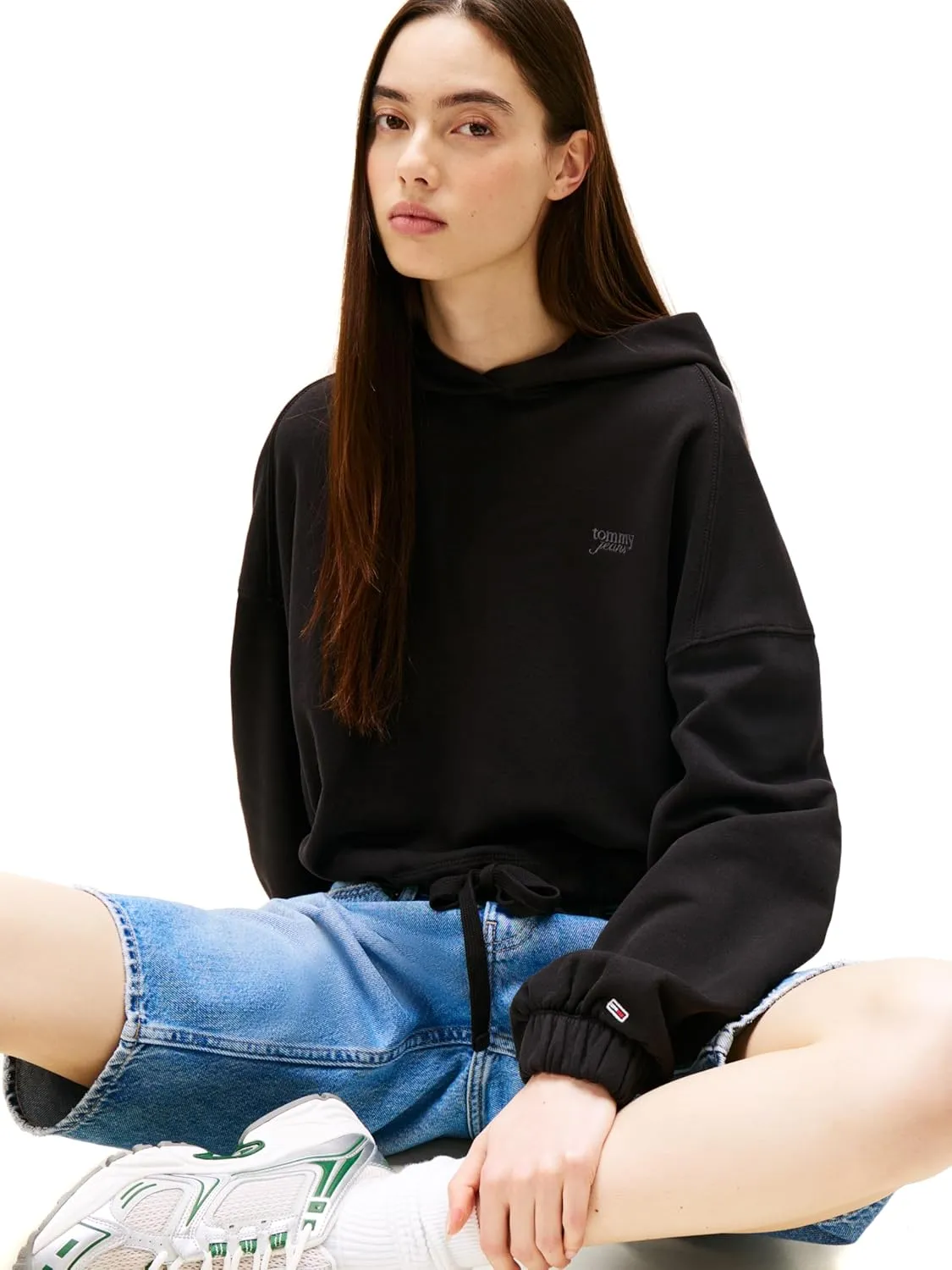 Tommy Jeans Women's Medium Weight Cropped Hoodies with Front Tie Detail