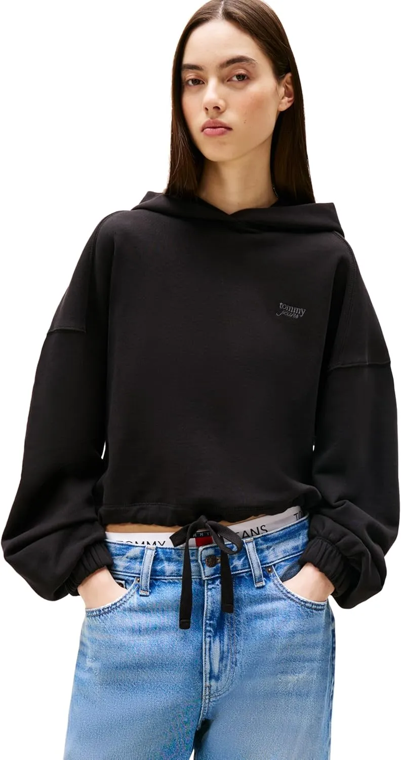 Tommy Jeans Women's Medium Weight Cropped Hoodies with Front Tie Detail