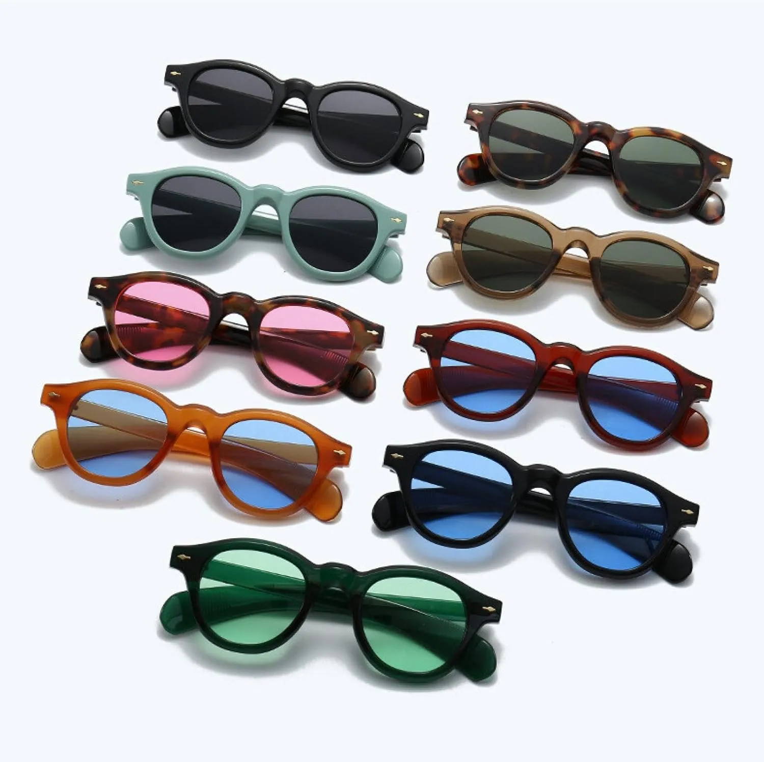 Trendy Rivet Sunglasses for Women Retro Oval Outdoors Sunscreen Men CasualTravel