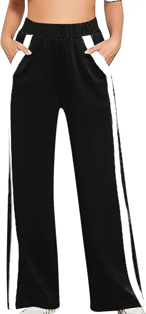 Trendy Sweatpants for Women 2024 Colorblock High Waisted Wide Leg Sweatpants Baggy Casual Elastic Waist Fall Pants