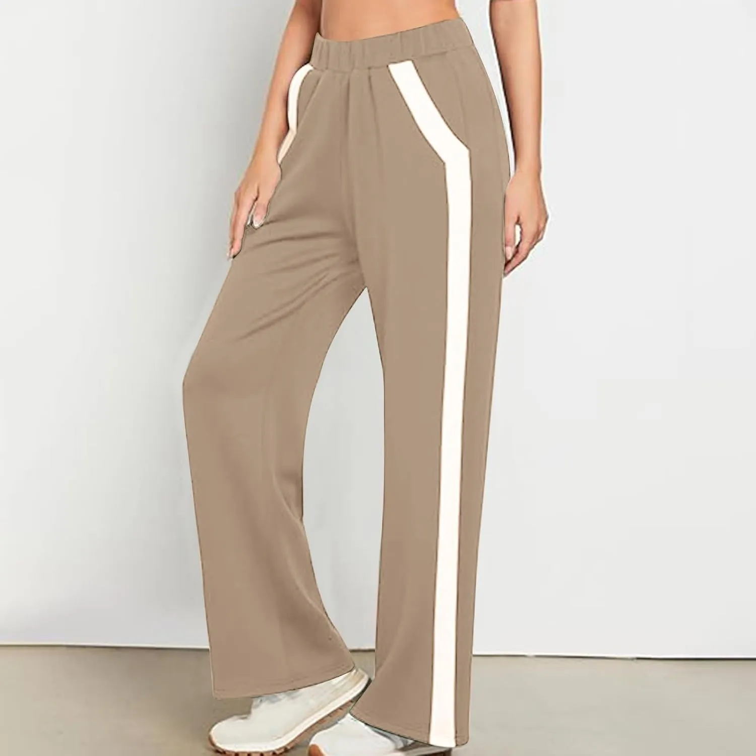 Trendy Sweatpants for Women 2024 Colorblock High Waisted Wide Leg Sweatpants Baggy Casual Elastic Waist Fall Pants