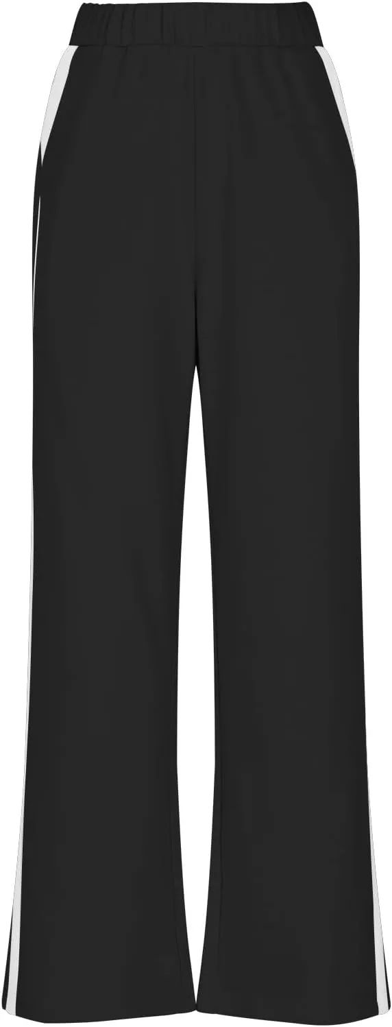 Trendy Sweatpants for Women 2024 Colorblock High Waisted Wide Leg Sweatpants Baggy Casual Elastic Waist Fall Pants